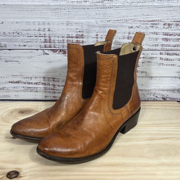 Frye Carson Chelsea Ankle Boots Cognac Brown Sz 7.5 Western Indie Distressed - Picture 5 of 16